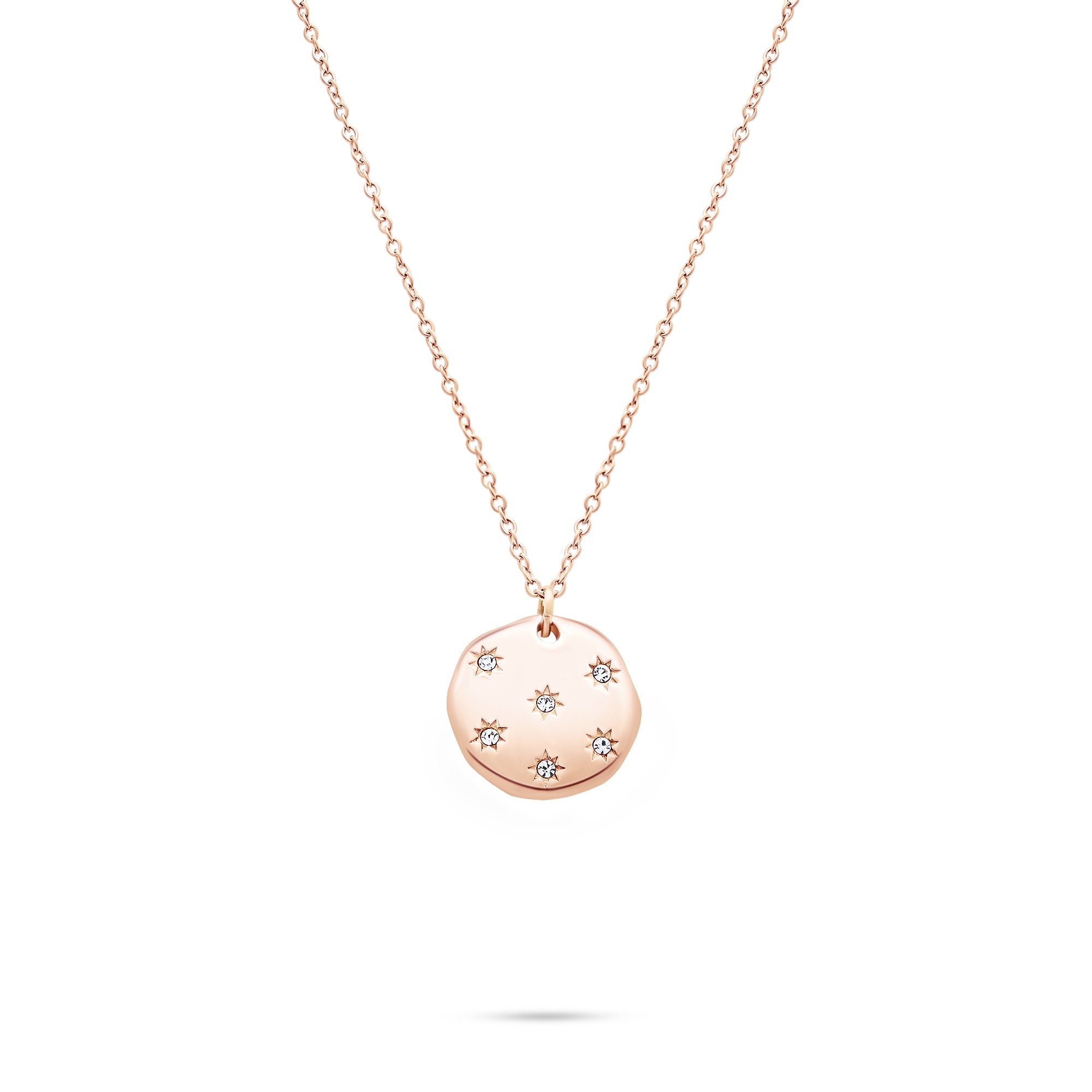 Die Tamaris Halskette - Little Twinkle besteht aus einem runden Anhänger mit sternförmigen Diamanten an einer zarten Goldkette - eine elegante Halskette von Tamaris, die jedes Outfit mit dezentem Funkeln bereichert.