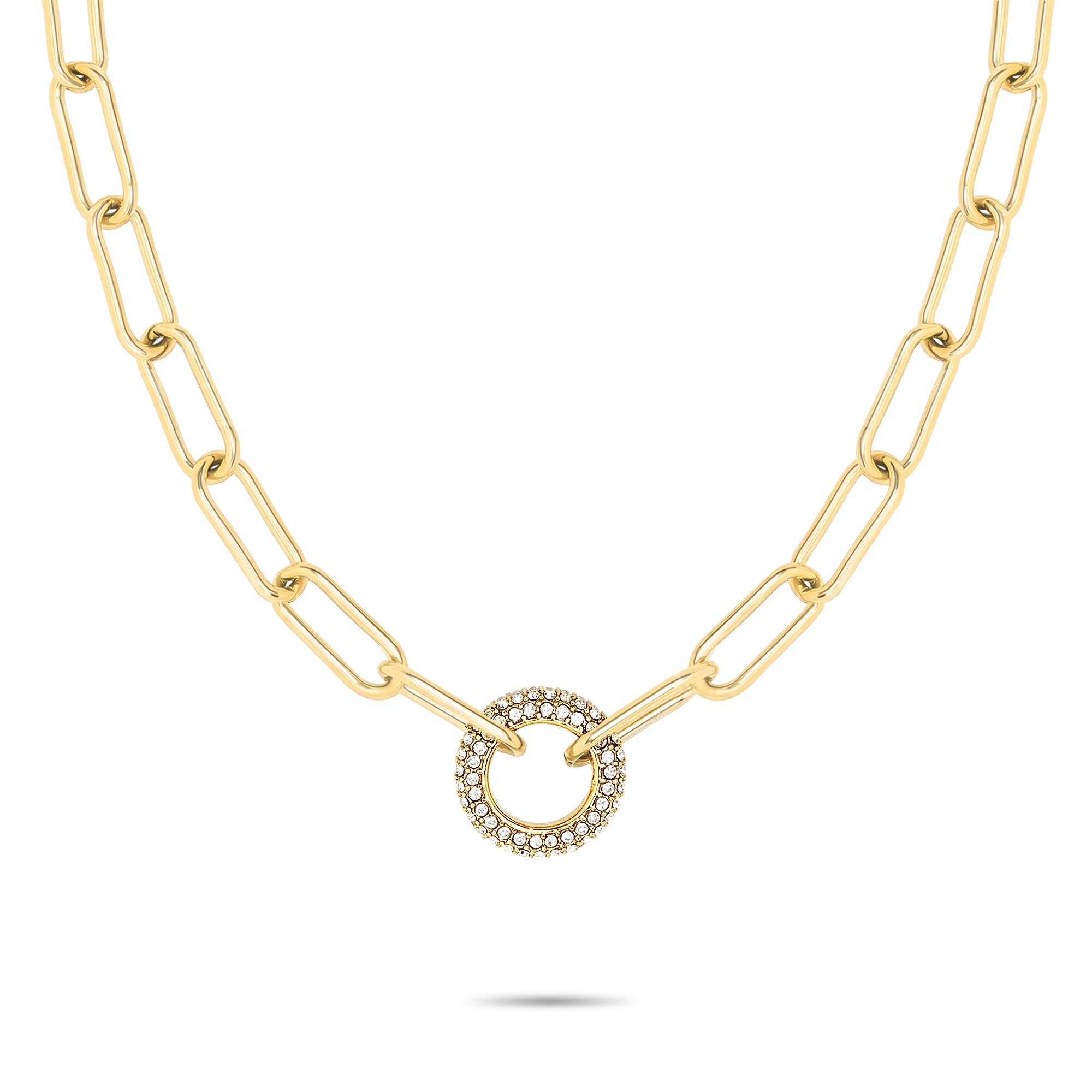 Die Tamaris Halskette - Glitter Donuts verfügt über eine goldene Kette mit großen Gliedern und einem zentralen, runden Zirkonia-Anhänger. Sie verbindet Eleganz und Stil - der perfekte Damen Schmuck von Tamaris für jeden Anlass.