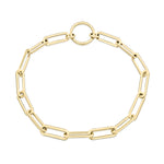 Goldfarbene Gliederkette mit rundem Verschluss, abgebildet auf weißem Hintergrund - ein eleganter Damen Schmuck aus der Tamaris Armband - Charm Serie von Tamaris.
