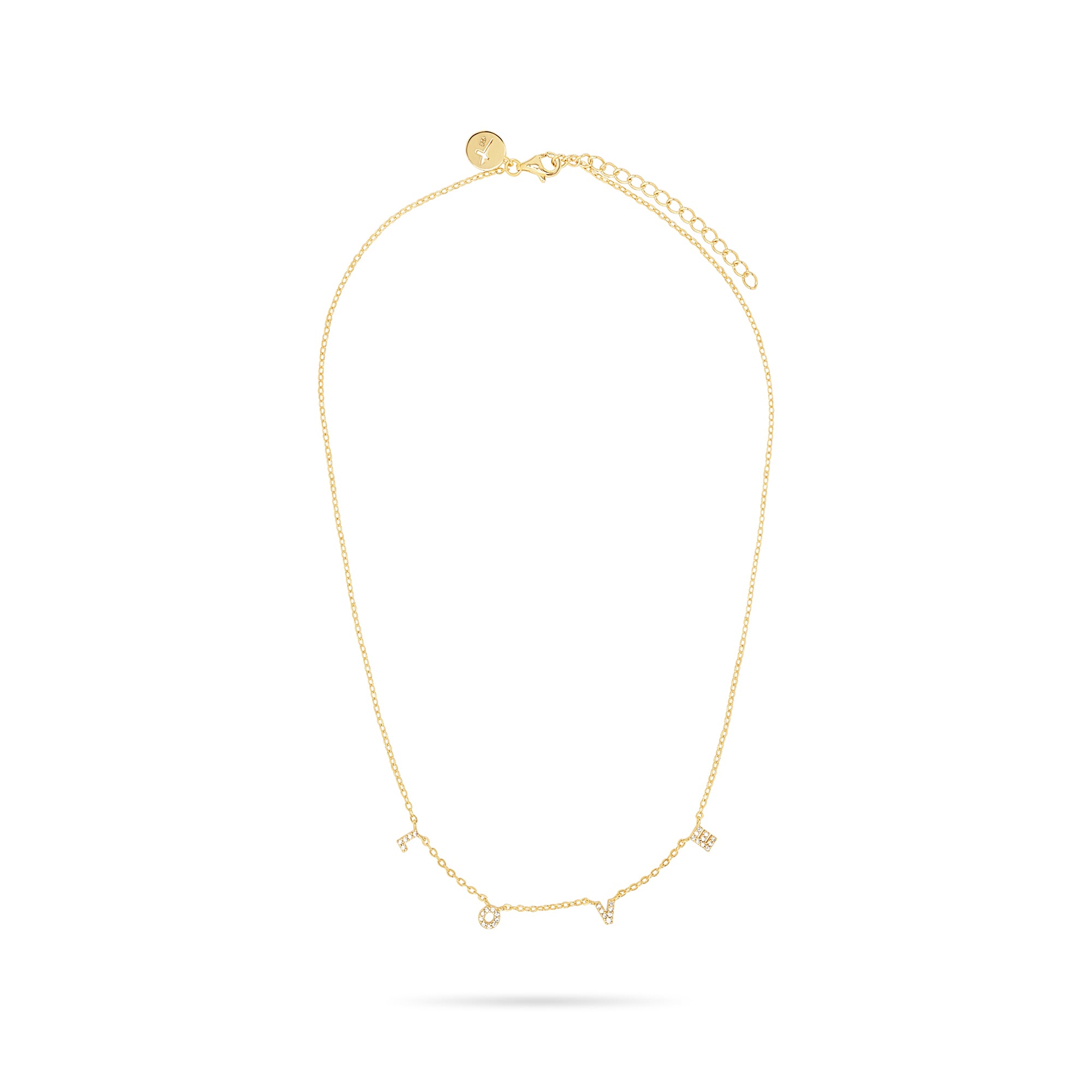Die Tamaris Halskette aus der Silver Love Collection besticht durch kleine, gleichmäßig verteilte Charms und funkelnde Zirkoniasteine an einer feinen Kette von Tamaris, die auf weißem Hintergrund abgebildet ist.