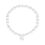 Tamaris Armband Marvelous White mit weißen Perlen, silberfarbenen Kugeln und rundem Anhänger mit Logomotiv