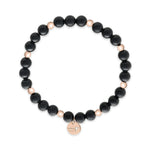 Tamaris Beads Beautiful Black Armband mit schwarzen Perlen, roségoldfarbenen Details und rundem Tamaris Anhänger
