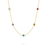 Tamaris Shiny Stones Halskette in Gold mit fünf facettierten Schmucksteinen in verschiedenen Farben, weiß, lila, blau, grün und rot