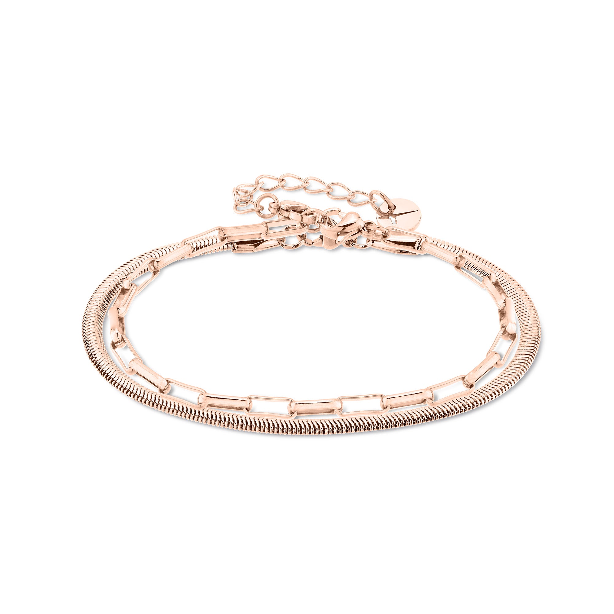 Roségoldenes Tamaris Armband-Set bestehend aus einer Schlangenkette und einer Linkkette; Produktbild