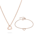 Tamaris Schmuckset „The Love Heart“ aus roségoldfarbenem Edelstahl mit Herz-Halskette und passendem Herz-Armband.