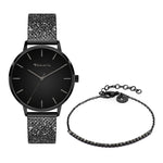 Tamaris Set - Das funkelnde Schwarz: Elegantes Set von Tamaris mit schwarzer Glitzeruhr und filigranem, verstellbarem Perlenarmband in Schwarz.