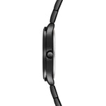 Seitenansicht der Tamaris Armbanduhr - The Elegance by Tamaris, mit rundem Gehäuse und Edelstahlband, das die Krone und das schlanke Profil hervorhebt - ein zeitloses Accessoire für jede Gelegenheit.