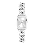 Die Tamaris Armbanduhr - Chain Watch hat ein silbernes, rechteckiges Gehäuse, ein klobiges Armband im Panzerkettendesign und ein minimalistisches Zifferblatt mit der Zeitanzeige 10:09.