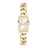 Die Tamaris Armbanduhr - Chain Watch besticht mit rechteckigem, goldfarbenem Gehäuse, klobigem Chain-Link-Band und schlichtem weißen Zifferblatt - die perfekte Damen Uhr für stilbewusste Auftritte.