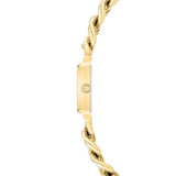 Seitenansicht der Tamaris Armbanduhr - Chain Watch von Tamaris, die das goldene, gedrehte Band und die runde Krone auf dem Gehäuse zeigt.