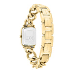 Die Tamaris Armbanduhr - Chain Watch der Marke Tamaris mit rechteckigem Mini-Gehäuse und Kettengliederarmband ist auf der Rückseite abgebildet.