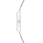 Seitenansicht der schlanken silbernen Tamaris Armbanduhr - Square Meets Mesh, mit runder Krone und elegantem Edelstahl-Meshband.