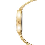 Seitenansicht einer Tamaris Armbanduhr - Sparkling Octavia von Tamaris mit Edelstahlarmband, goldenem Finish und elegantem Design, dargestellt vor einem schlichten weißen Hintergrund.