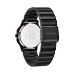 Die Tamaris Armbanduhr - Sparkling Octavia verfügt über ein schwarzes Metalldesign, Edelstahlarmband mit Schließe, Edelstahlboden und eingravierte Markierungen.