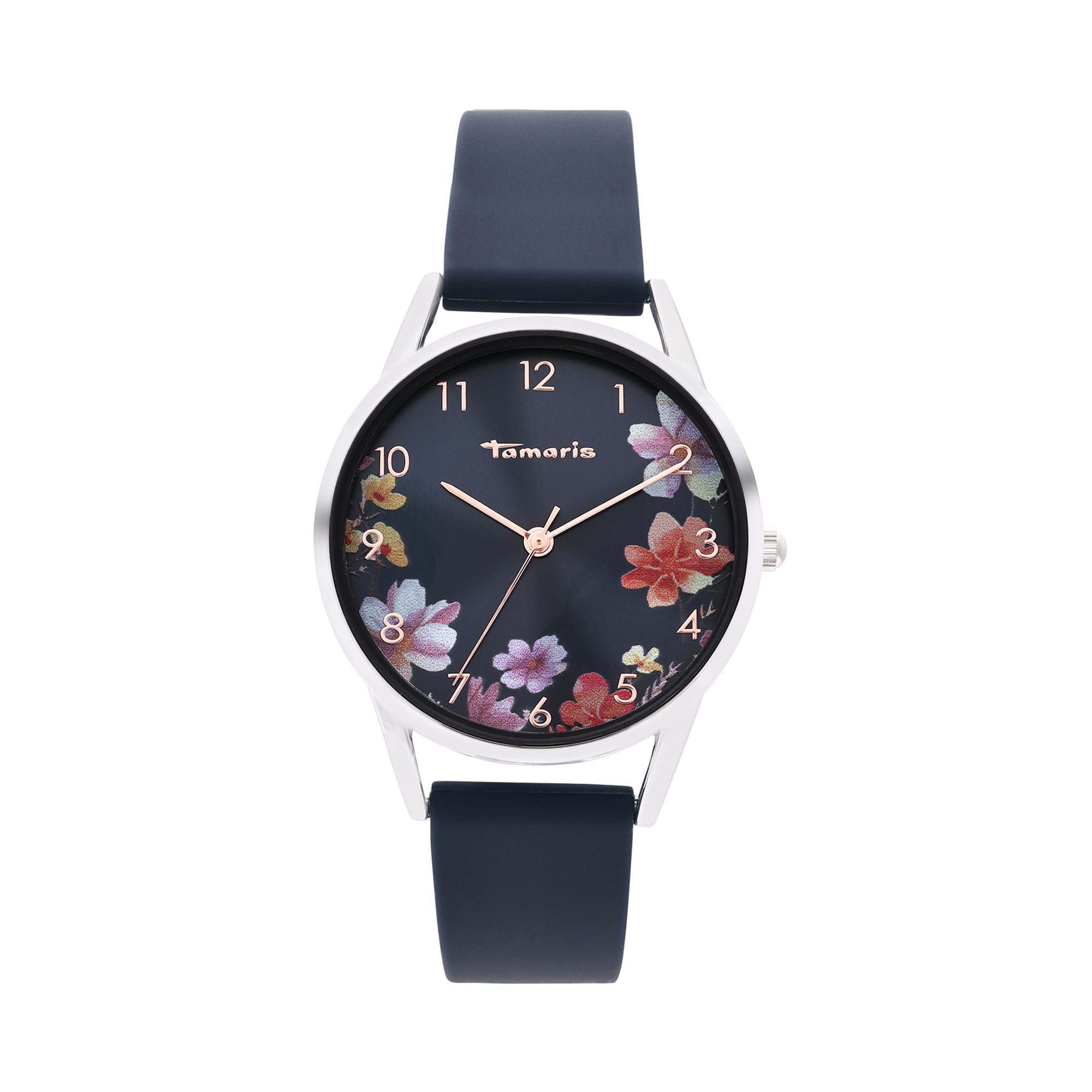 Die Tamaris Armbanduhr - Sporty Flowers überzeugt mit floralem Zifferblatt, silbernem Gehäuse und sportlichem Silikonarmband - ein stilvolles Accessoire der Marke Tamaris.