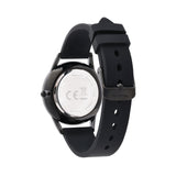 Rückansicht der Tamaris Armbanduhr - Sporty Flowers mit dem sportlichen Silikonarmband und den eingravierten Markierungen auf dem Metallgehäuseboden.