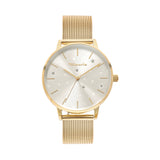 Die Tamaris Armbanduhr - Shiny Stars von Tamaris verfügt über ein goldenes Netzband, ein silbernes Zifferblatt mit Sternenmuster, Zirkonia-Akzente und minimalistische Stundenmarkierungen - eine elegante Wahl für jeden Anlass.