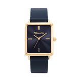 Die Tamaris Armbanduhr - The Silicon Square ist eine rechteckige goldene Uhr mit marineblauem Zifferblatt und passendem sportlichen Silikonarmband, die Stil und Vielseitigkeit vereint.