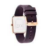 Die Tamaris Armbanduhr - The Silicon Square hat ein quadratisches Zifferblatt, ein schwarzes Silikonarmband, ein roségoldenes Gehäuse und ein sportliches Design; auf der Rückseite sind das Tamaris Branding und die Markierungen sichtbar.