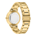 Rückansicht der Tamaris Everyday Hero Damenuhr in Gold mit rundem Gehäuse und goldenem Gliederarmband