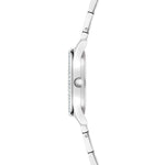 Seitenansicht der Tamaris Armbanduhr - Modern Classic, mit schlankem Design, silbernem Zifferblatt, dünnem Edelstahlarmband und runder Krone am Gehäuse.