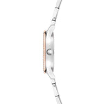 Seitenansicht der Tamaris Damenuhr in Silber mit flachem rundem Gehäuse, Gliederarmband