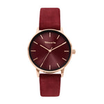 Tamaris Damen Armbanduhr mit bordeauxfarbenem Zifferblatt, roségoldfarbenem Gehäuse und Lederarmband