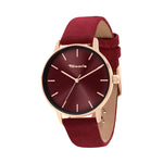 Tamaris Damen Uhr mit bordeauxfarbenem Zifferblatt, roségoldfarbenem Gehäuse und bordeauxfarbenem Lederarmband