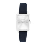 Tamaris Tiny Watch Armbanduhr mit rechteckigem silberfarbenem Gehäuse, silbernem Zifferblatt und dunkelblauem Lederarmband