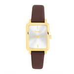 Tamaris Armbanduhr Tiny Watch mit rechteckigem goldfarbenem Gehäuse, Sunray-Zifferblatt und braunem Lederarmband