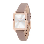 Tamaris Tiny Watch Damenarmbanduhr in Roségold mit Sunray-Zifferblatt und taupefarbenem Lederarmband in schräger Ansicht